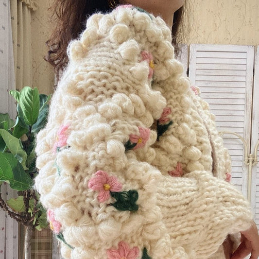 ヴィンテージフラワーカーディガン|手編み風ニット S1226