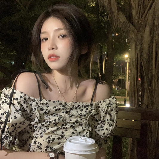 2wayオフショル小花柄トップス かわいい着回し S1594