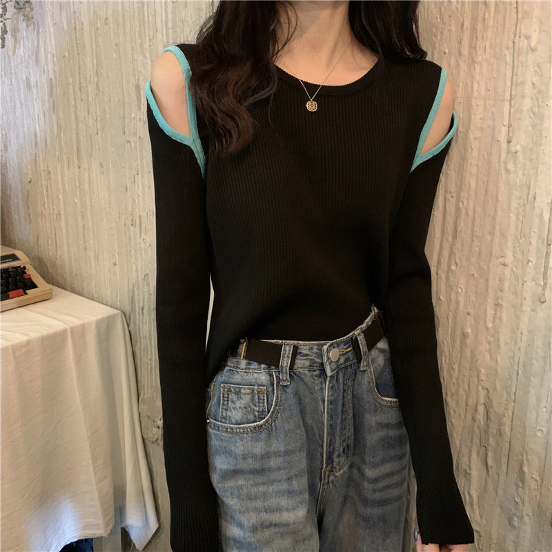 大胆ショルダーカットのセクシーニットトップス♡ S2110