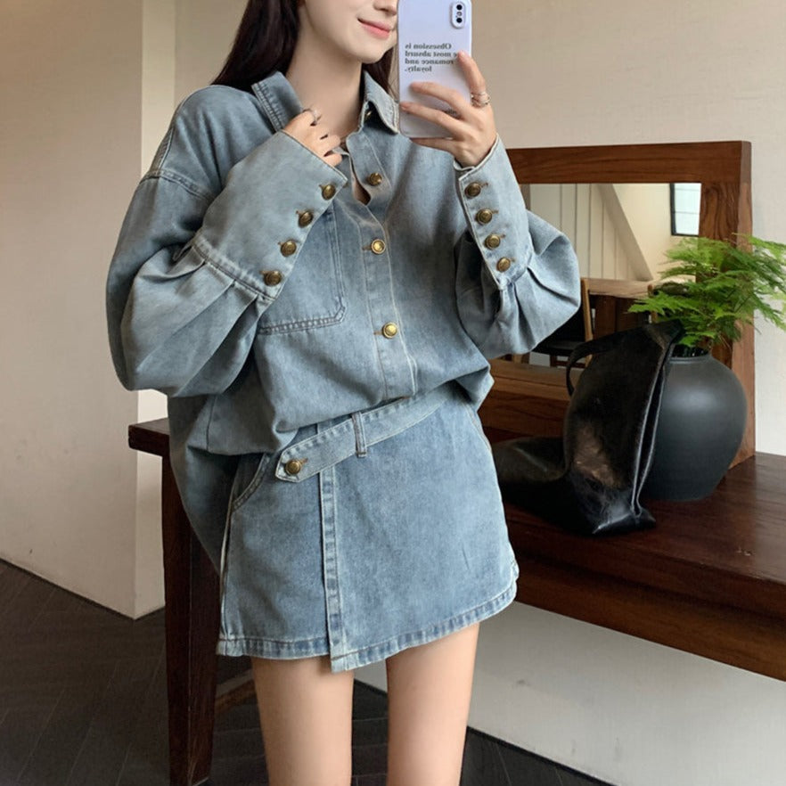 アシメデニムのクロップドセットアップ♡ S1204