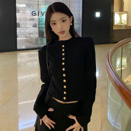 ゴールドボタンカーディガン 大人可愛いニット S1200