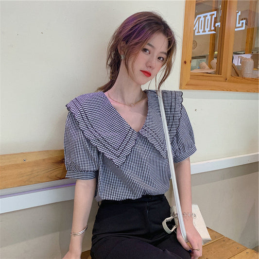 チェック柄ビッグカラーブラウス S1537
