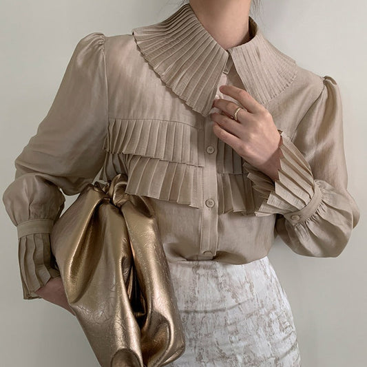 シースループリーツシャツ 透け感で大人可愛い S1782