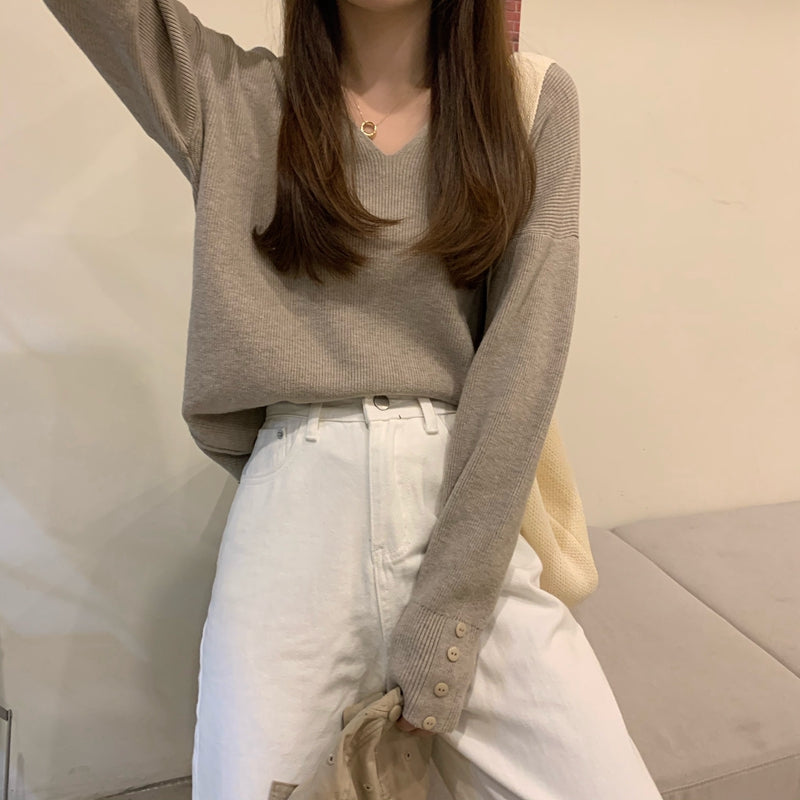 袖ボタンで上品♡ベーシックニット S1961