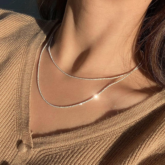 キラキラシルバー925ネックレス 2連チェーンの煌めき S1397