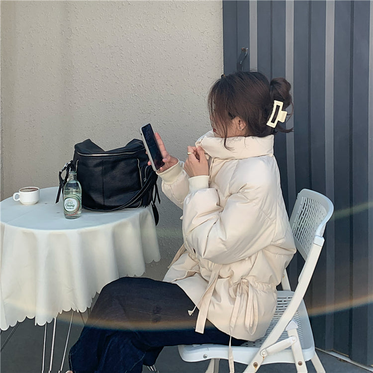 リボン付きスタンドカラー中綿ジャケット S1053