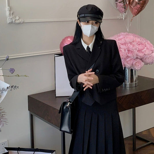 ロングプリーツスカートセット スクール風ジャケットコーデ S1945