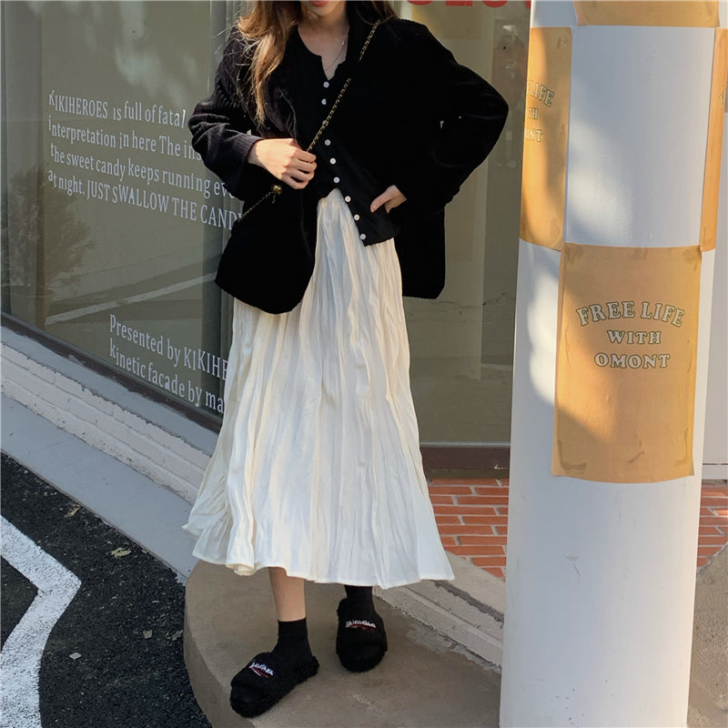 レトロなフレアロングスカート♡ランダムプリーツ S1960