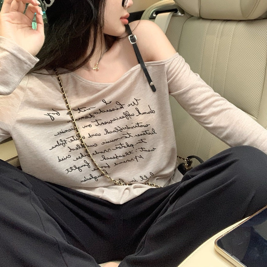オフショルダーロングTシャツ ゆったりデザイン S1274