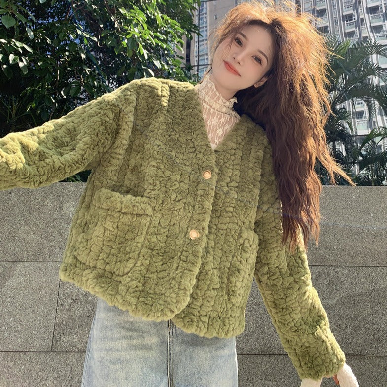Vネックボアジャケット♡大人可愛いゆったりコート S1103