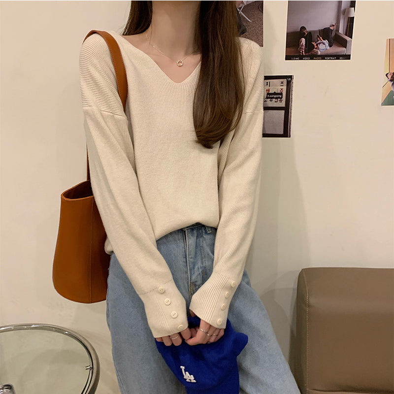 袖ボタンで上品♡ベーシックニット S1961