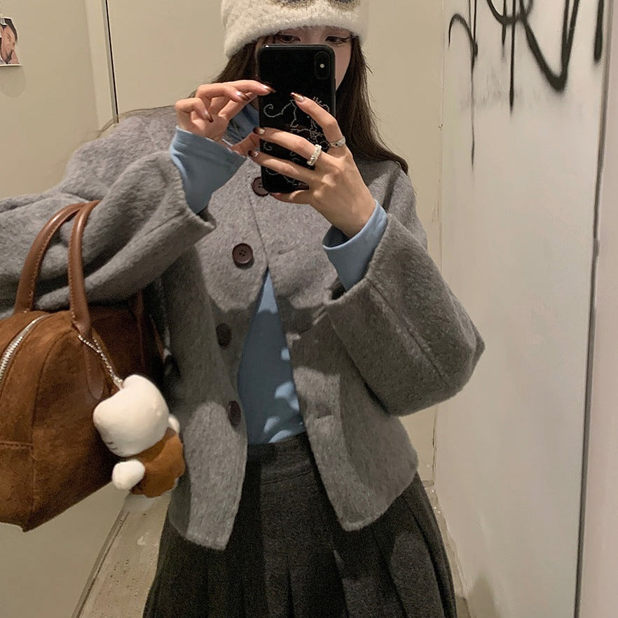 フェイクウールのゆるふわショートコート♡ S1056