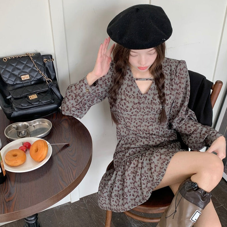Vネック小花柄ワンピース♡レトロフェミニン S1988