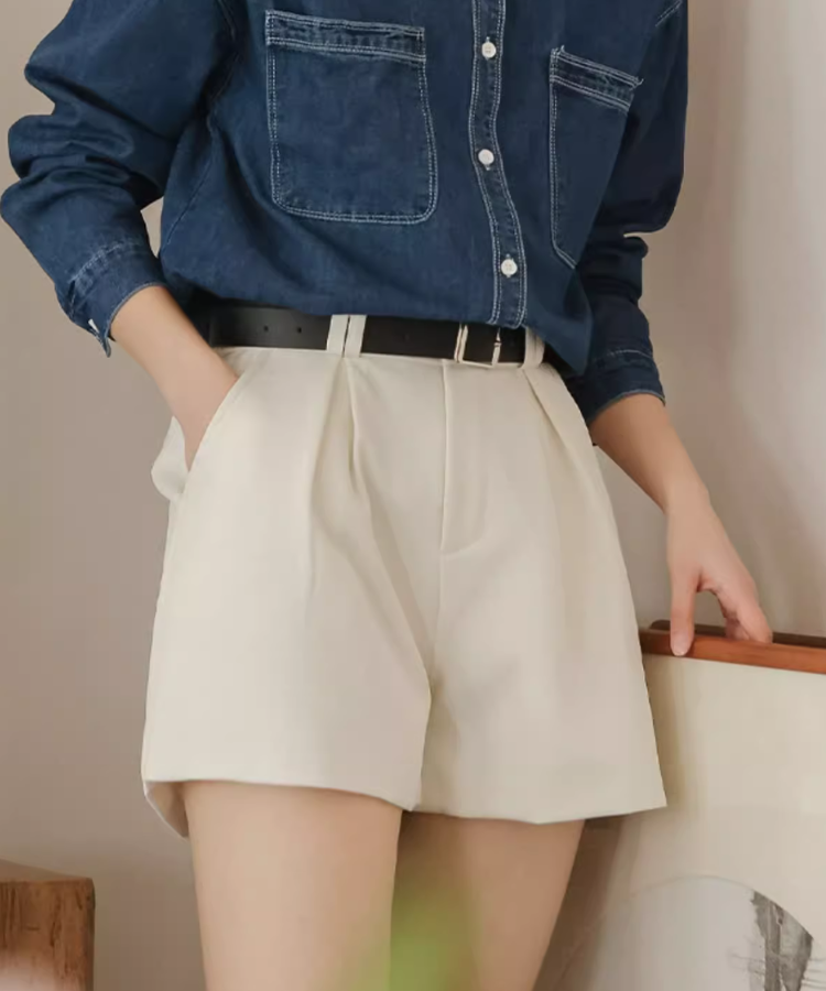 ワイドプリーツショートパンツ+ベルトセット N10117
