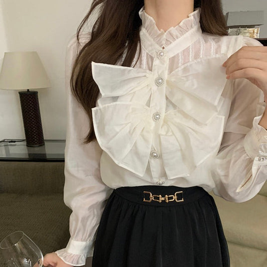 ふんわりリボンブラウス 透け感フェミニン S1986