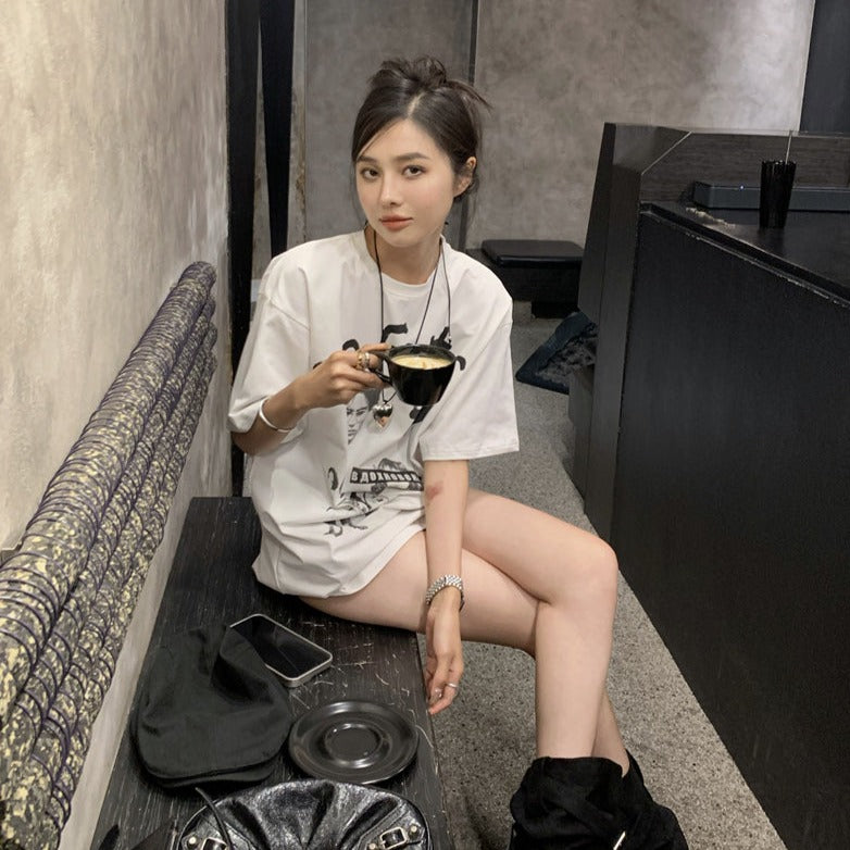 オーバープリントTシャツ ワンサイズ カジュアル可愛い S1357