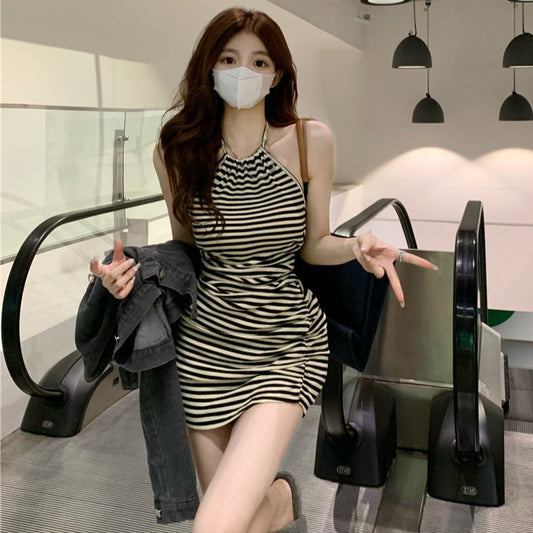 ボーダーカットワンピース♪シンプルキャミで韓国コーデ S1643