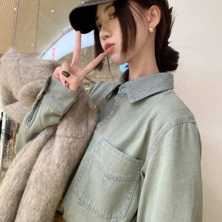 ショート丈デニムシャツ♡カジュアルに可愛く S1206