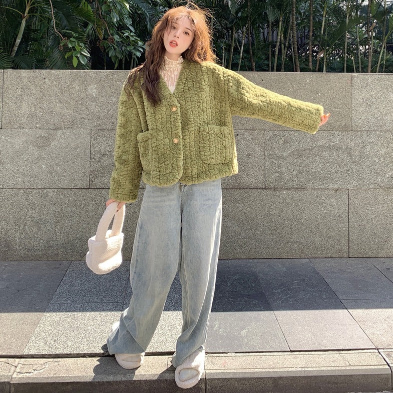 Vネックボアジャケット♡大人可愛いゆったりコート S1103