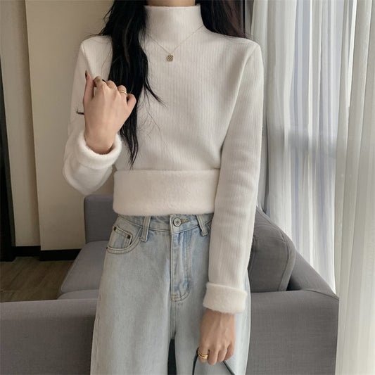 ハイネックリブニット ボア裏地で暖か♡ S1057