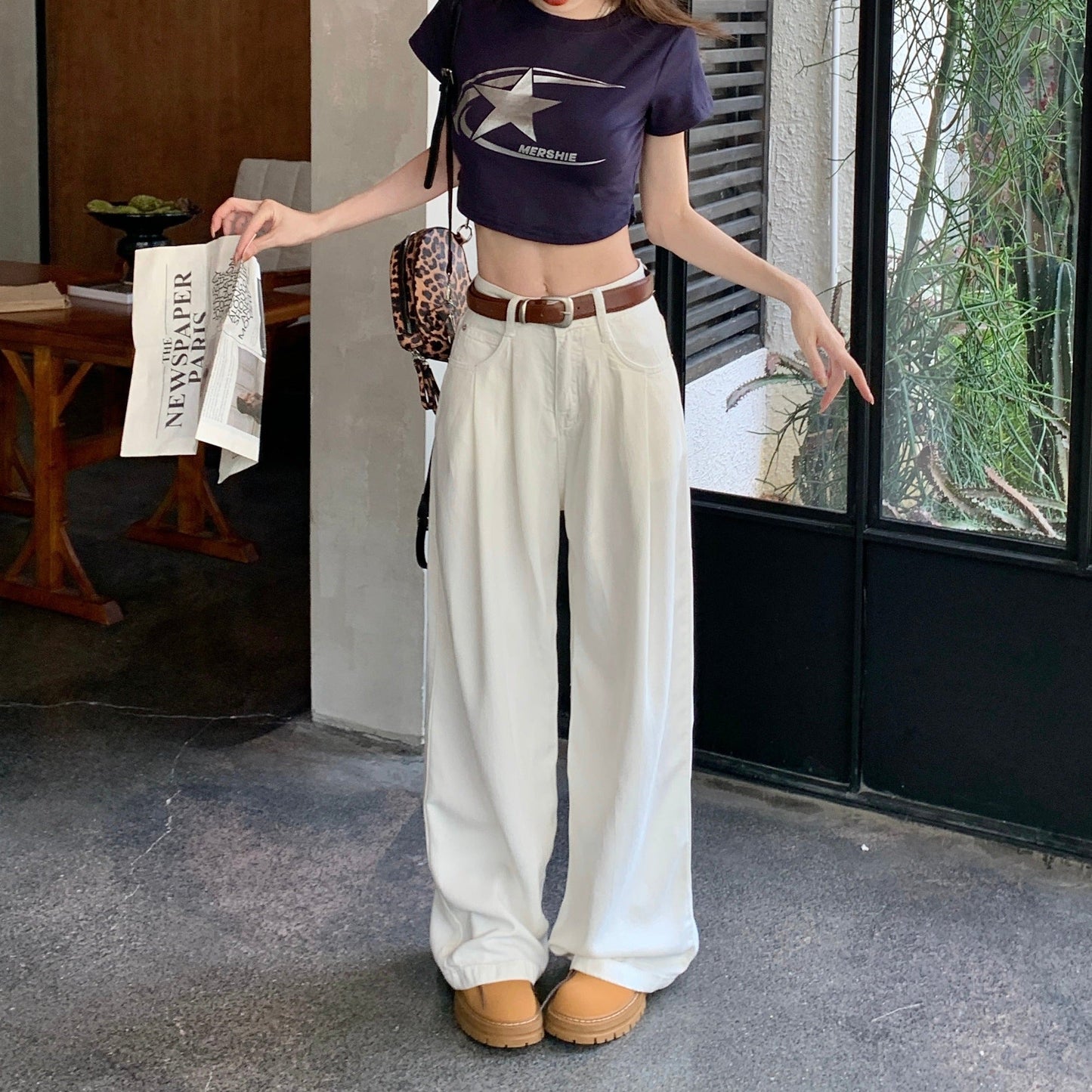 ハイウエストワイドパンツ 美脚タックデザイン S1342