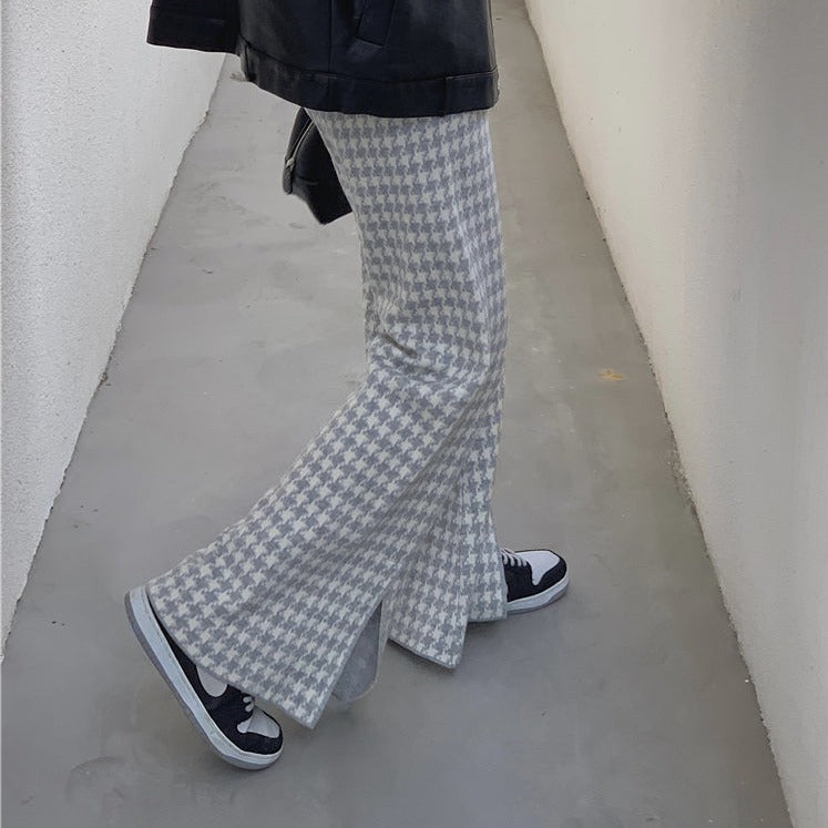 千鳥柄ニットパンツ セミワイドで美脚効果◎ S1978