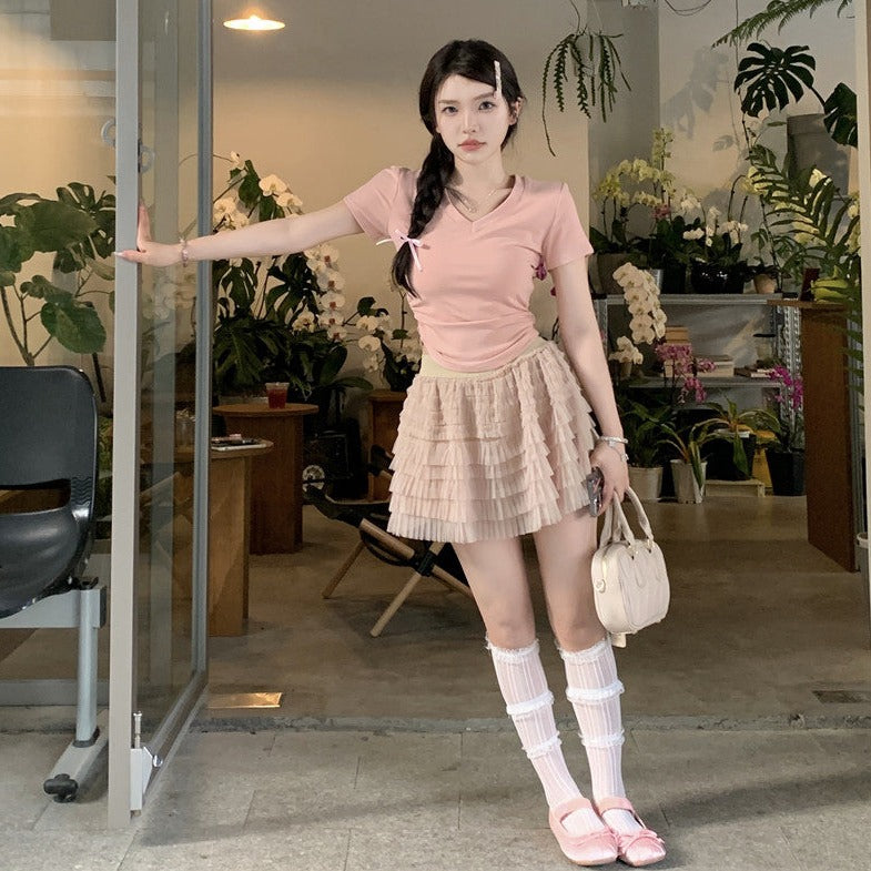 ベーシックVネックTシャツ シンプルで可愛いデザイン S1651
