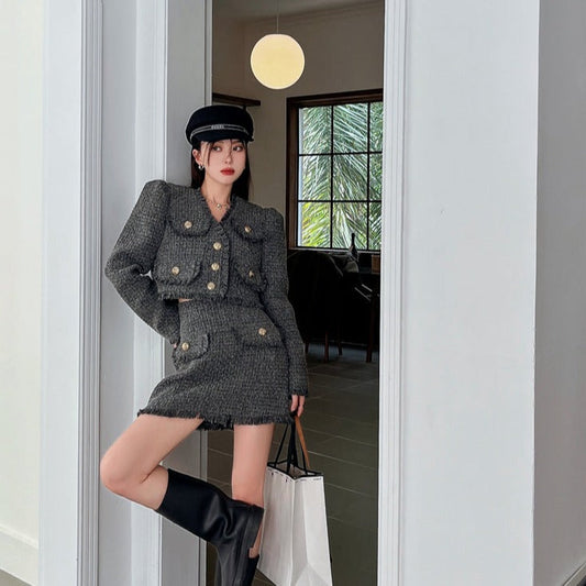 ツイードセットアップ 春のトレンド 上品なノーカラー S1955
