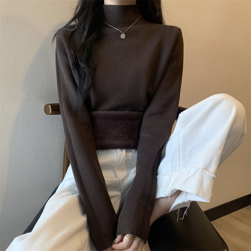 ハイネックリブニット ボア裏地で暖か♡ S1057