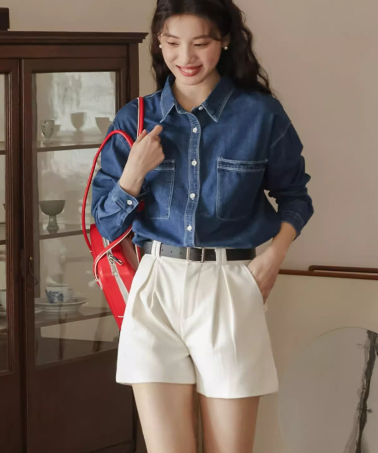 ワイドプリーツショートパンツ+ベルトセット N10117