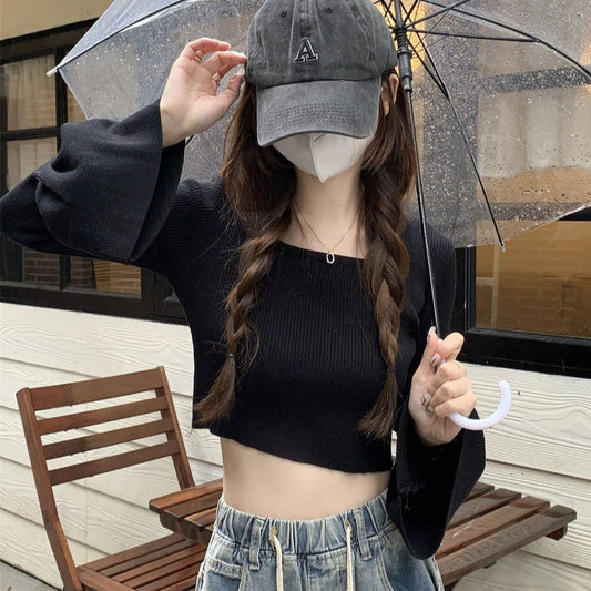 ベルスリーブニットトップス 女性らしいシルエットに S1949