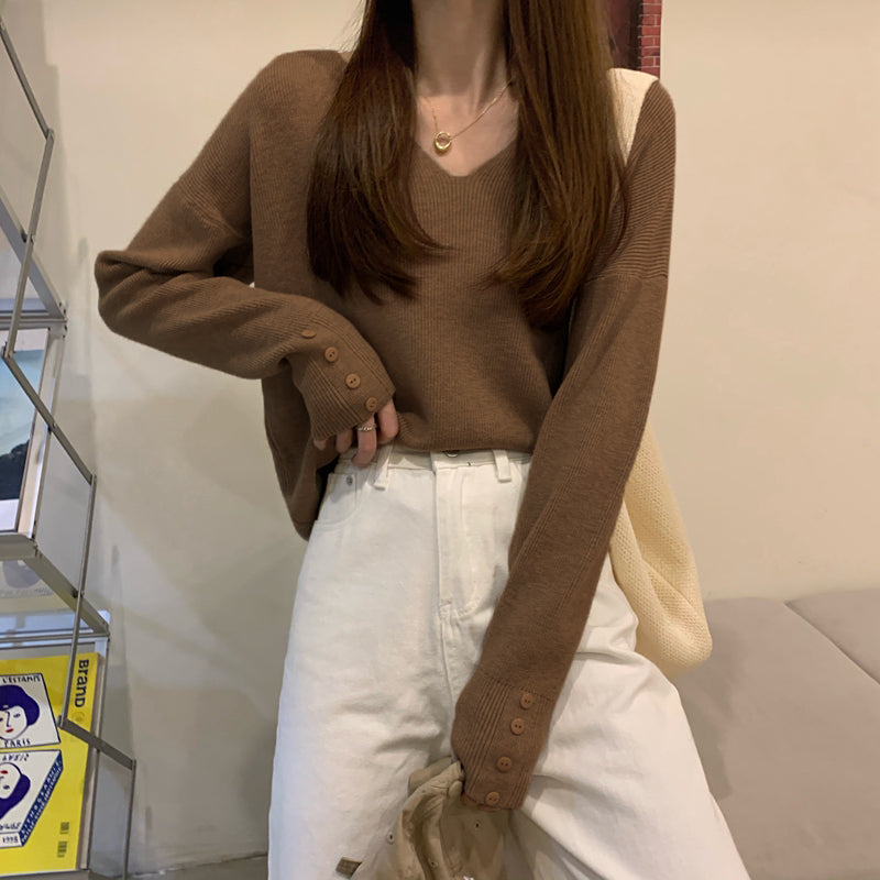 袖ボタンで上品♡ベーシックニット S1961