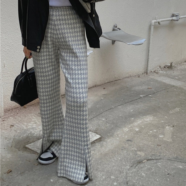 千鳥柄ニットパンツ セミワイドで美脚効果◎ S1978