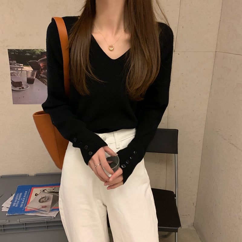 袖ボタンで上品♡ベーシックニット S1961