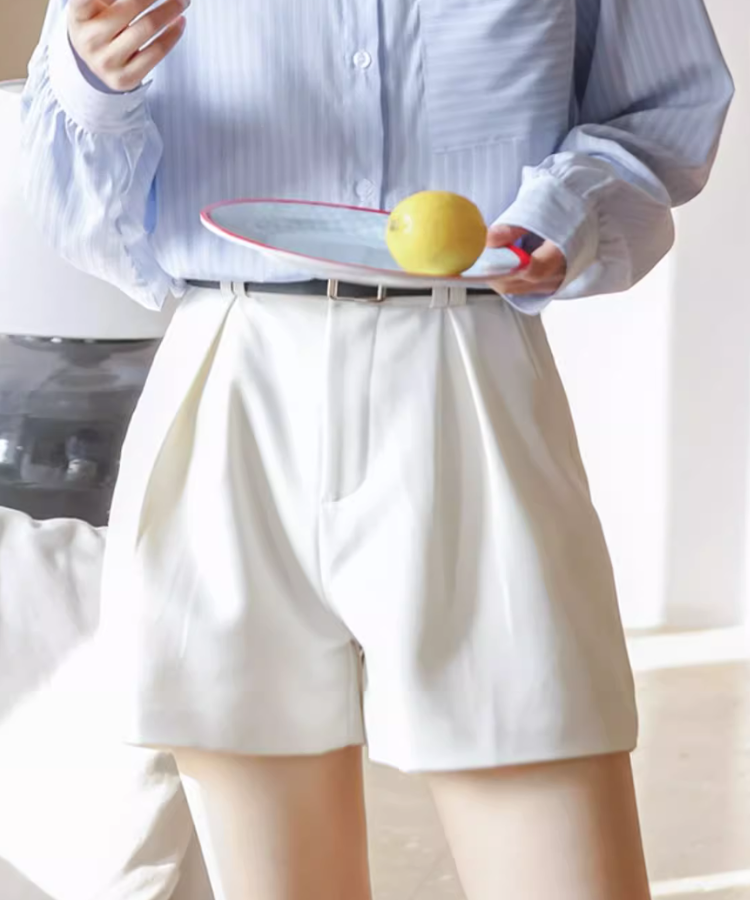 ワイドプリーツショートパンツ+ベルトセット N10117