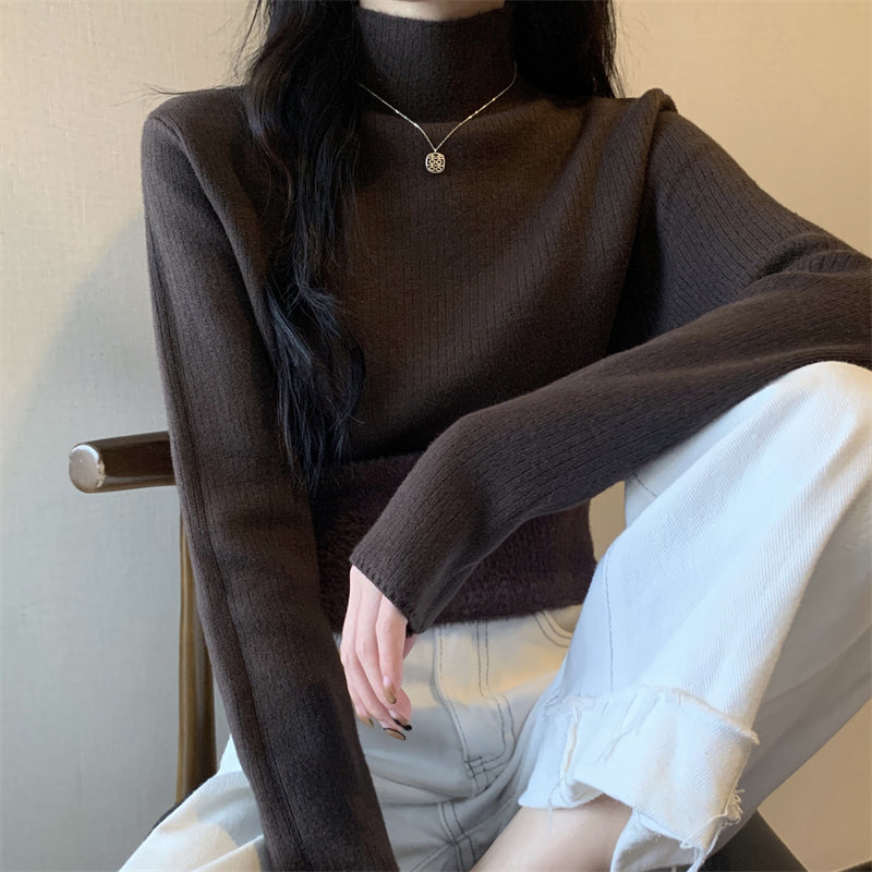 ハイネックリブニット ボア裏地で暖か♡ S1057