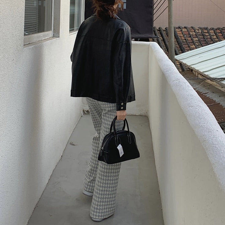 千鳥柄ニットパンツ セミワイドで美脚効果◎ S1978
