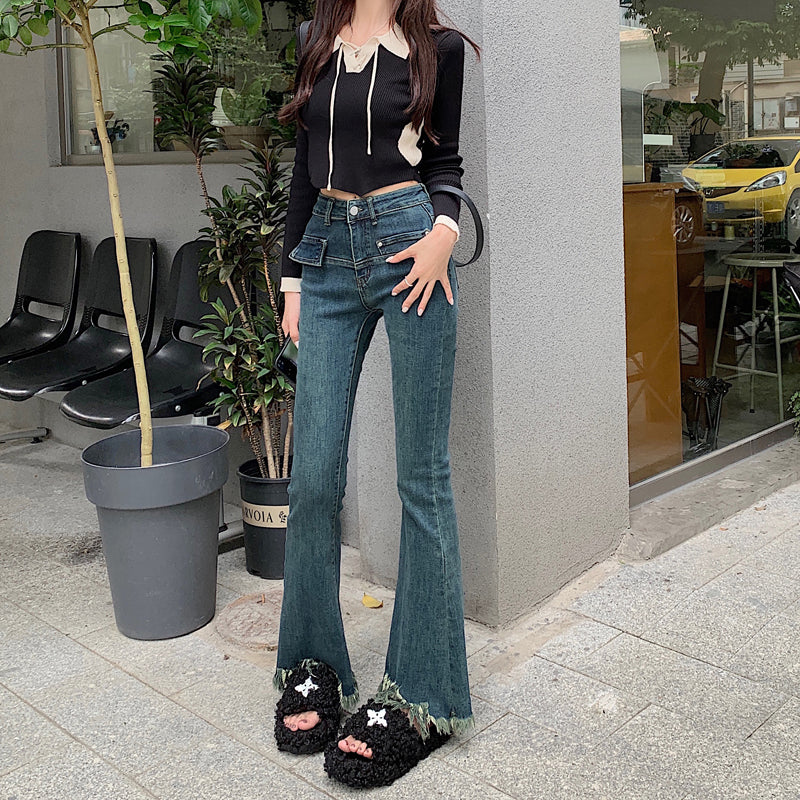 裾フリンジのフレアデニムパンツ♡脚長効果で大人可愛い S1962