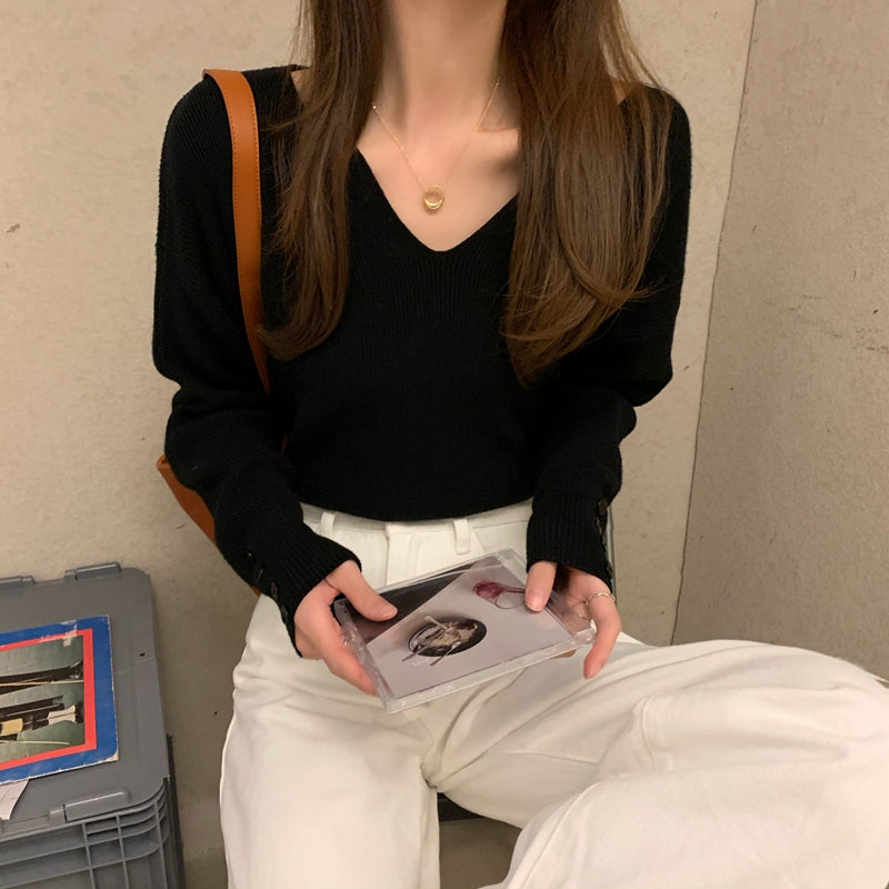 袖ボタンで上品♡ベーシックニット S1961