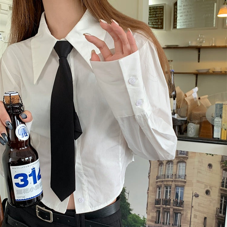 ネクタイ付きショートシャツで甘辛コーデ♪ S1956