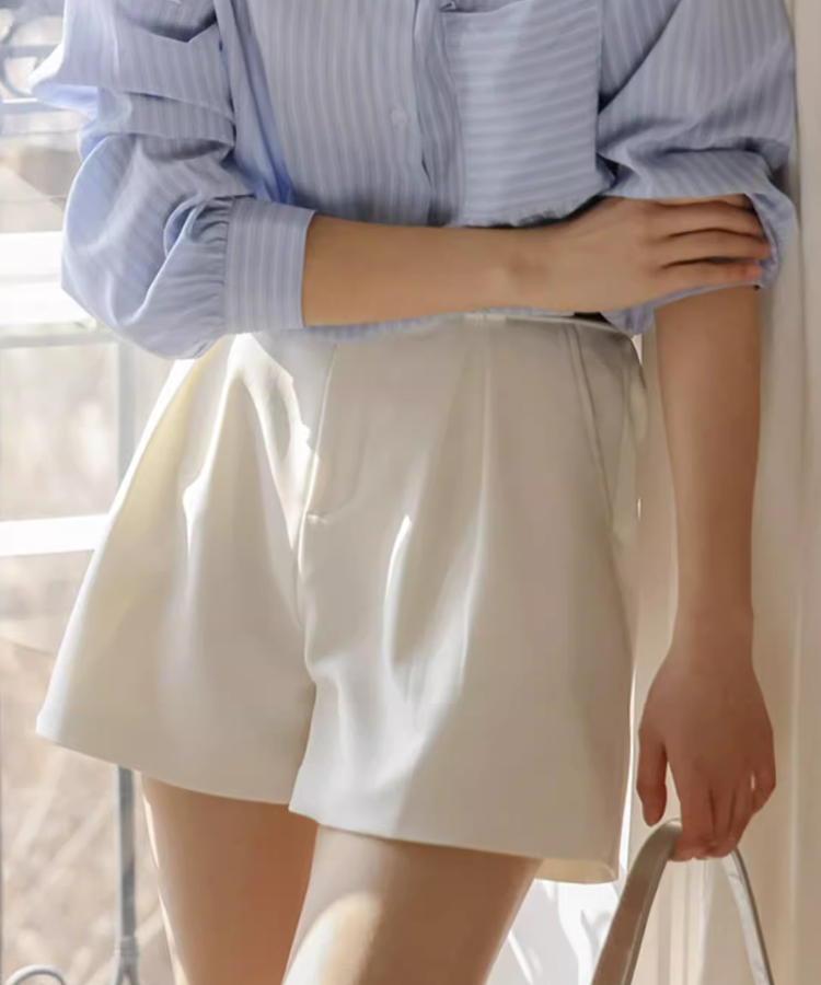 ワイドプリーツショートパンツ+ベルトセット N10117