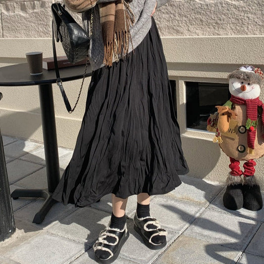 レトロなフレアロングスカート♡ランダムプリーツ S1960