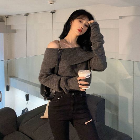 オフショルダーニット ふんわりビッグカラーで抜け感◎ S1108