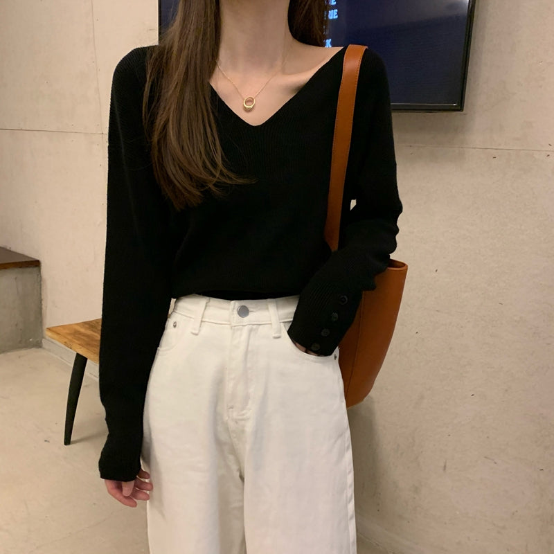 袖ボタンで上品♡ベーシックニット S1961