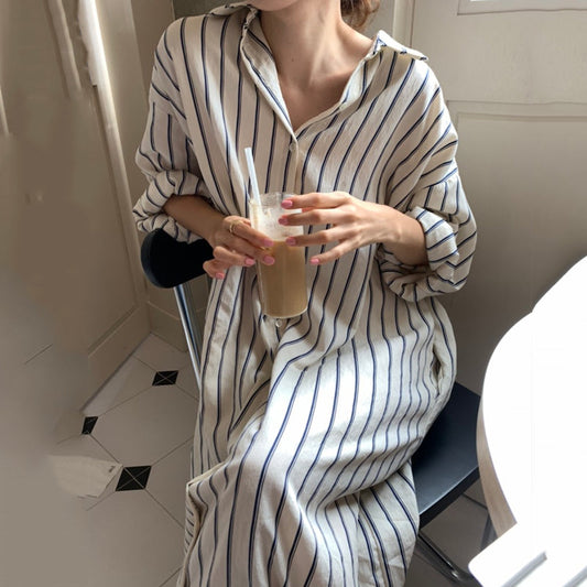 大人可愛いストライプシャツワンピース S1671