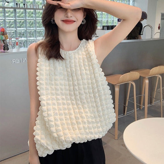 トレンドのポコポコノースリーブ♡可愛い丈感トップス S1399