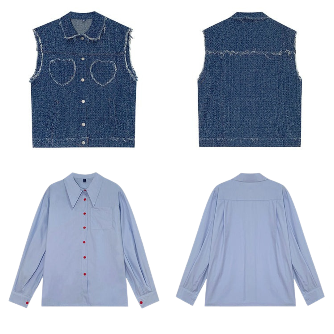 フリンジデニムベスト&シャツセット【単品販売】 S2261