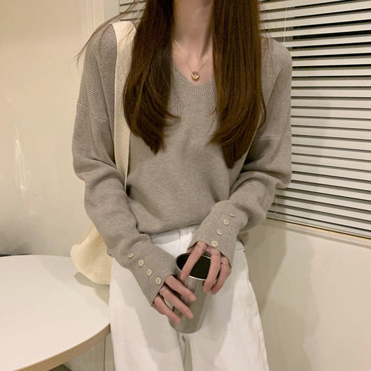 袖ボタンで上品♡ベーシックニット S1961