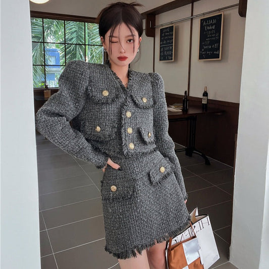 ツイードセットアップ 春のトレンド 上品なノーカラー S1955