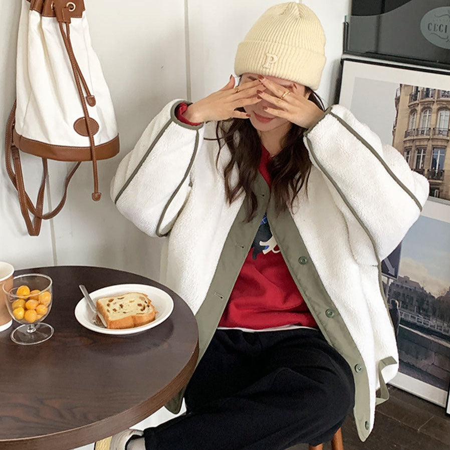 リバーシブルノーカラーボアコート♡秋冬トレンド S1009